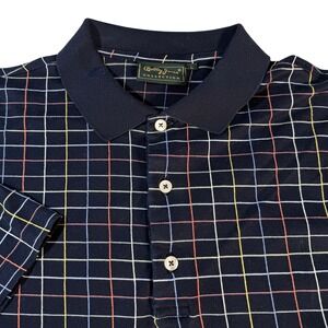 Bobby Jones Collection Vintage Mens Large Navy Plaid Golf Polo Shirt